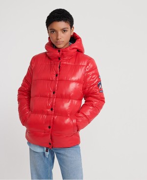 Superdry High Shine Toya Puffer Női Kabát Piros | CQLJK2078